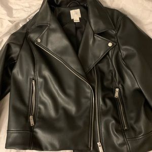 H&M Black Vegan Leather Moto Jacket
